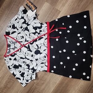 Disney Women's Black and White Minnie Mouse Scrubs Top